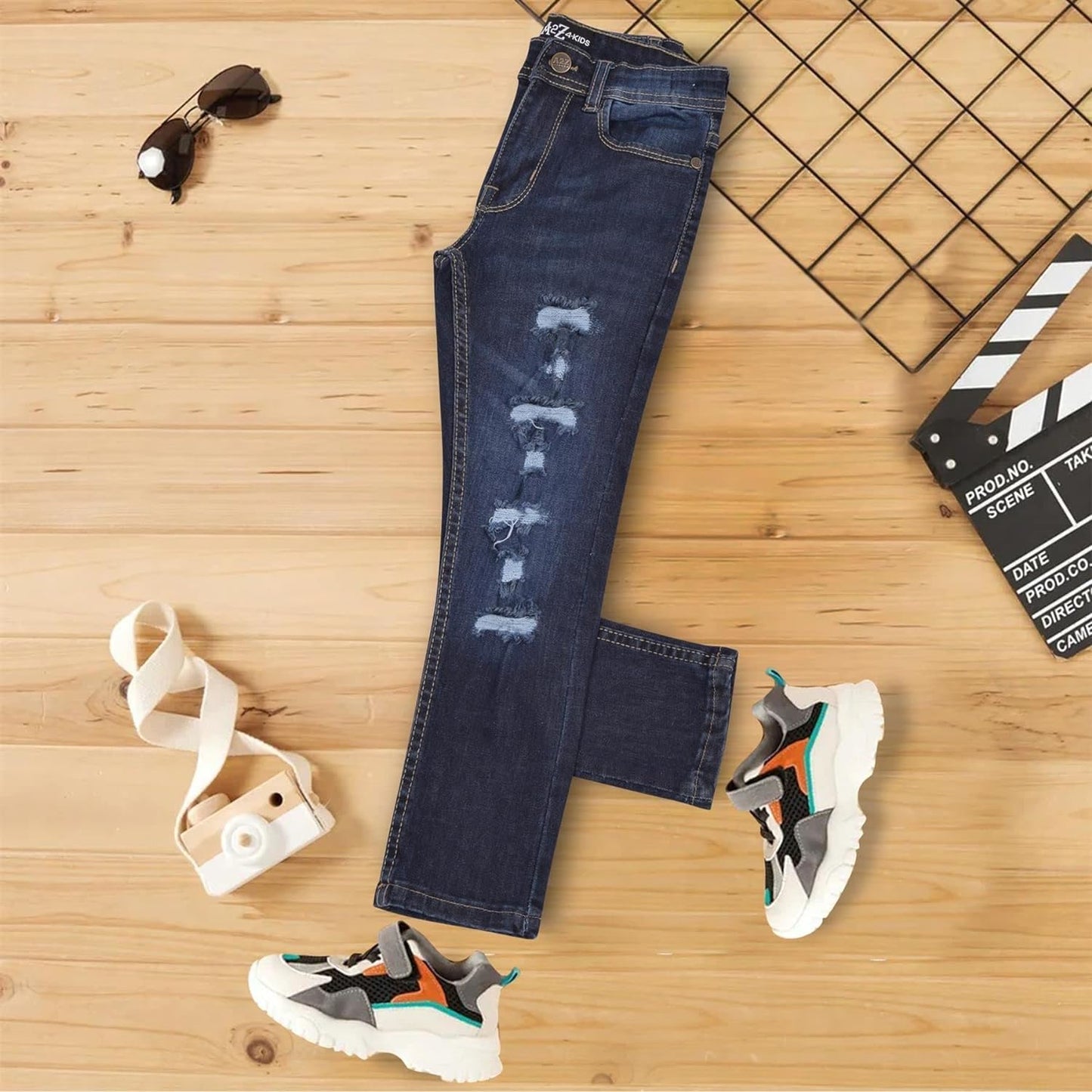 A2Z 4 Kids Dark Blue Jeans Lightweight Denim Ripped Pants Comfort Skinny Stretch Denim Cotton Trouser Girls Age 3-14 Years