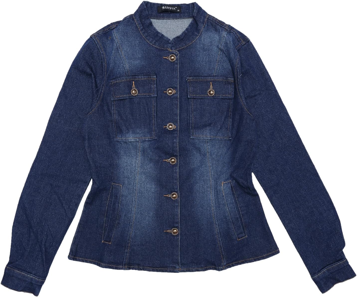 Allegra K Casual Denim Jacket for Women's Classic Stand Collar Long Sleeve Jean Jackets
