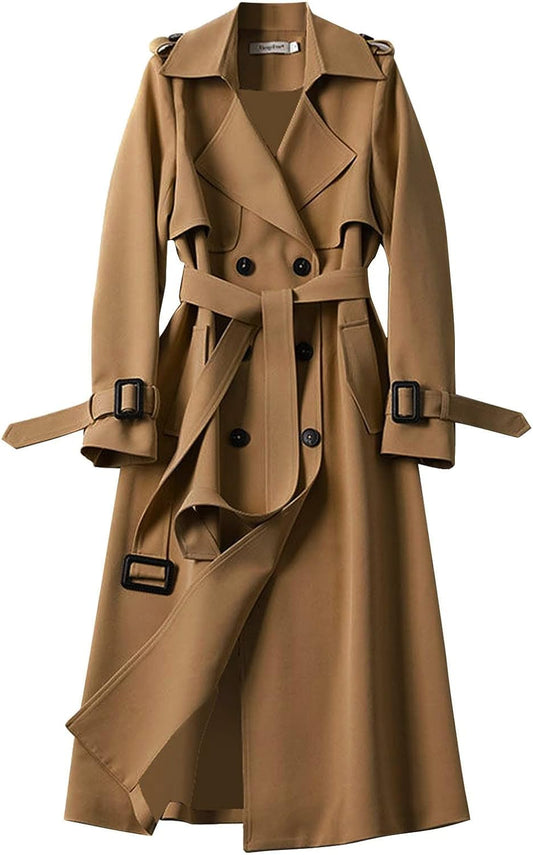 ADUWOAN Trench Coats for Women Long Plus Size Double Breasted Oversized Jackets Lightweight Fall Hooded Windproof Trenchcoat