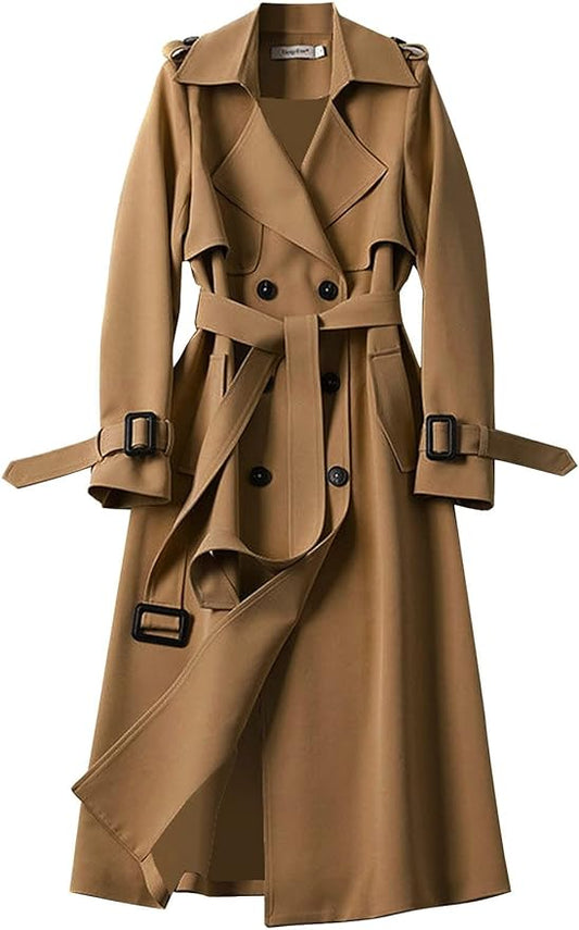ADUWOAN Trench Coats for Women Long Plus Size Double Breasted Oversized Jackets Lightweight Fall Hooded Windproof Trenchcoat